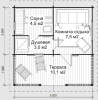 Баня Б-1   (5,0х5,0 с крытой террасой.)