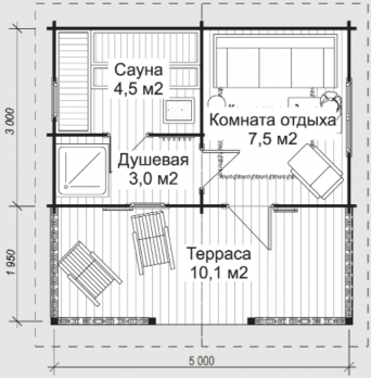 Баня Б-1   (5,0х5,0 с крытой террасой.)