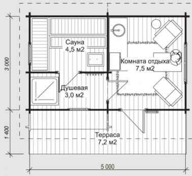 Баня Б-2  ( 3,0х5,0.)