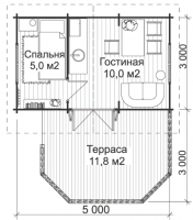 Летний домик Д-1 3,0 х 5,0 с открытой террасой