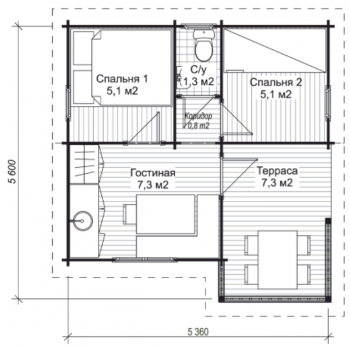 Летний домик Д-9 5,6 х 5,36
