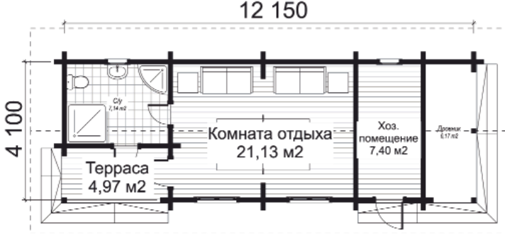 Дом с хозблоком И-20 (4,1 х 12,15)