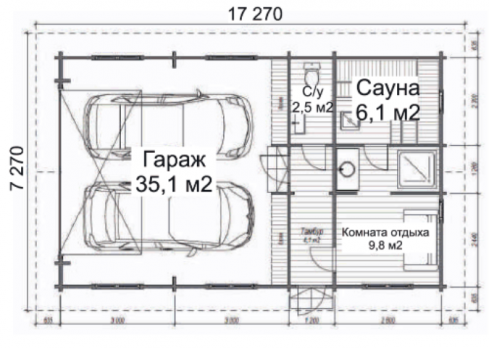 Гараж с баней ГР-И12 (11,27 х 7,27)